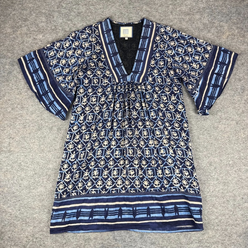 Bell By Alicia Bell Angel Top Tunic Geometric Silk‎ Cotton Blue Womens XS